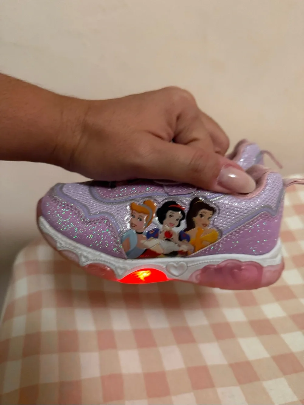 Disney Girls' Pink Glitter Princess Light-Up Sneakers